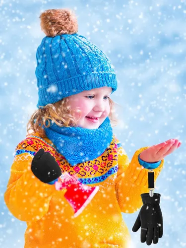 Miniatura 2 de SATINIOR 2 pares de guantes de forro polar para niños, guantes cálidos de invierno con dedos completos, guantes con clips para niños y niñas