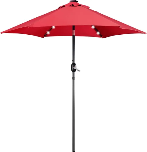 Miniatura 34 de Yaheetech - Paraguas de 9 pies con energía solar para patio - Paraguas de mesa de mercado con protección UV, 32 luces LED y botón de inclinación