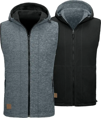 Miniatura 2 de Little Donkey Andy Chaleco de forro polar reversible para hombre, ligero, cálido, sin mangas, con capucha, para senderismo, caminar, viajar