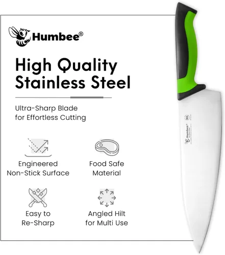 Miniatura 5 de Cuchillo de chef de 10 pulgadas, hoja de acero inoxidable de alto carbono certificada NSF – Mango ergonómico codificado por colores, cuchillo