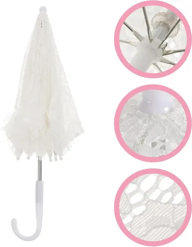 Miniatura 3 de Toddmomy Sombrilla de encaje con diseño floral blanco, sombrilla vintage de boda, sombrilla de novia, accesorios de escena de fotografía para baby