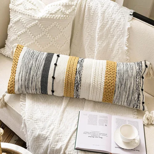Miniatura 8 de BlissBlush Funda decorativa para cojín marrón 18x18 cuadrada estilo bohemio con borlas, funda de cojín para sofá, dormitorio, sala de estar