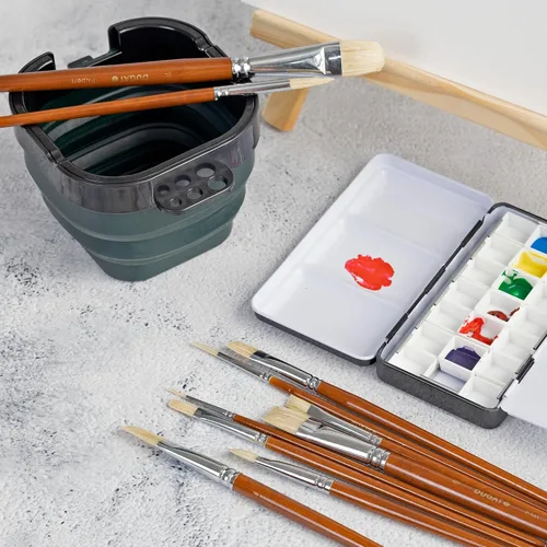 Miniatura 7 de DUGATO - Juego de 10 pinceles de pintura para artistas de pelo de cerdo blanco de mango corto, perfecto para acrílico, óleo, gouache, acuarela, kit