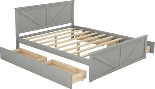 Miniatura 9 de Anwick Cama de plataforma de madera con 4 cajones de almacenamiento, base de cama de plataforma de madera maciza con cabecera y patas de apoyo