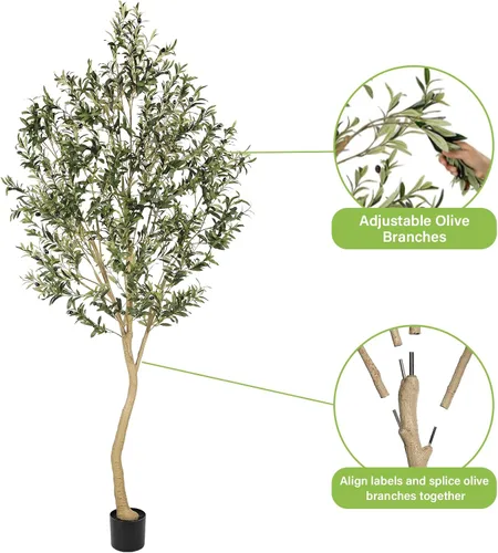 Miniatura 5 de Realead - Árbol de olivo artificial grande de 8 pies de alto - Árbol de olivo realista de seda grande artificial para interiores - Árboles de olivo