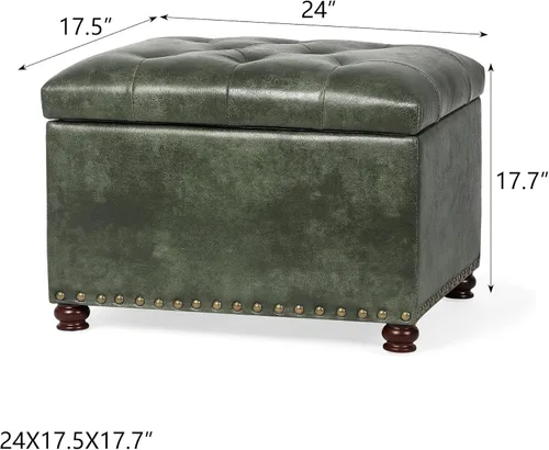 Miniatura 3 de Adeco Banco otomano de almacenamiento moderno de 24 pulgadas, reposapiés rectangular tapizado de piel sintética para sala de estar y dormitorio