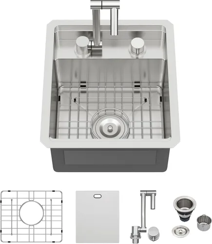 Miniatura 35 de Logmey Fregadero de cocina de montaje inferior de 33 pulgadas 33x19 Fregaderos de acero inoxidable SUS304 calibre 16 hechos a mano de un solo