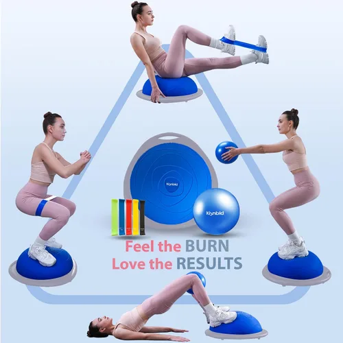Miniatura 4 de kisnbld Entrenador de media pelota de equilibrio, pelota de ejercicio inflable de 19/23 pulgadas con bandas de resistencia y pelota de pilates