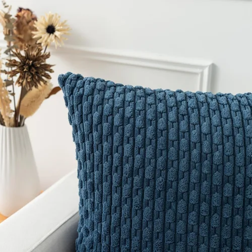 Miniatura 468 de K Kevin Textile - Juego de 2 fundas de almohada decorativas de corduroy suave azul con rayas estilo bohemio, fundas de almohada para sofá, cama