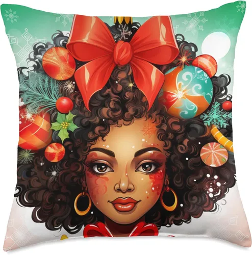 Miniatura 4 de Black women Christmas ornament melanin curly hair Melanin Christmas Queen Xmas Black Girl Magic Ornament - Almohada de 16 x 16 pulgadas, multicolor