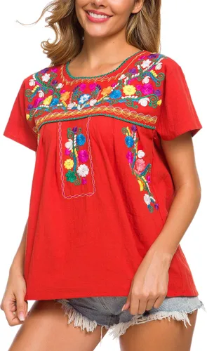 Miniatura 5 de YZXDORWJ - Cómoda blusa mexicana bordada de verano y sin mangas para mujer