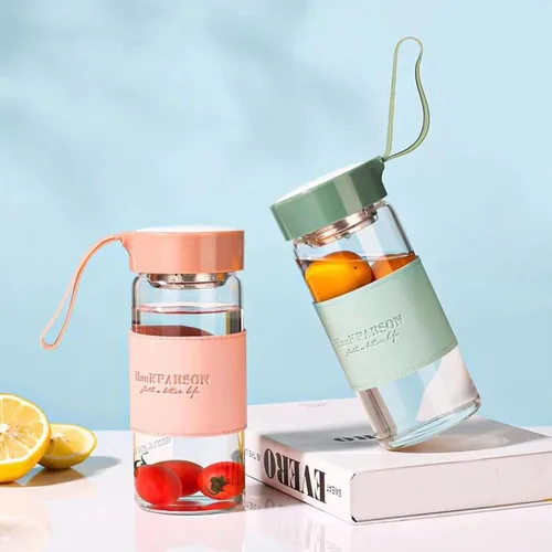 Miniatura 4 de Botellas de agua de vidrio de 16 onzas, botella de agua de borosilicato, con tapa de sellado y fundas y filtros, sin BPA, botella de vidrio portátil