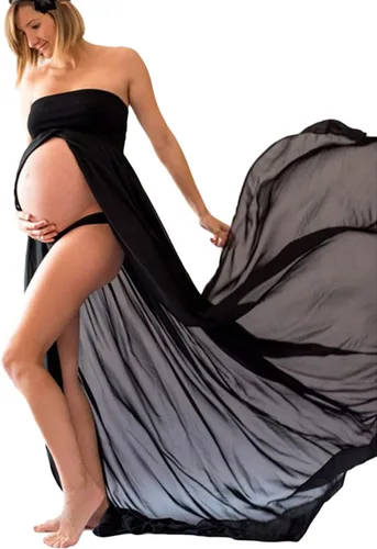 JustVH Vestido de maternidad de gasa con hombros descubiertos para fotografía vestido largo de embarazo para sesión de fotos