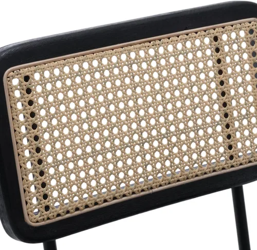 Miniatura 6 de Juego de 2 sillas de comedor de ratán, sillas de comedor de caña tapizadas de sherpa negro con respaldo de ratán, sillas de comedor tejidas