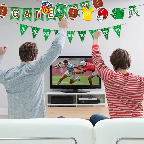 Miniatura 6 de 3 piezas de banderines con temática de rugby y fútbol americano, guirnalda para decoración de fiestas temáticas deportivas, suministros de decoración