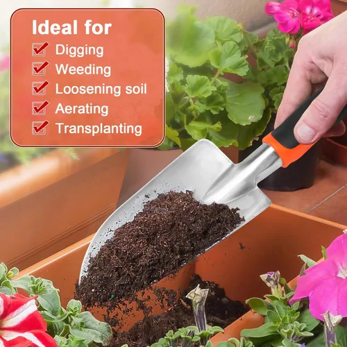 Miniatura 6 de Pala de jardín, pala de mano resistente con mango ergonómico, pequeñas herramientas de jardinería para excavar, herramientas de pala de jardinería