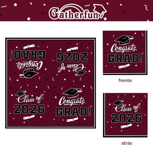 Miniatura 6 de Platos y servilletas de fiesta de graduación Gatherfun 2022 suministros para fiesta de graduación, platos de papel desechables granate, servilletas
