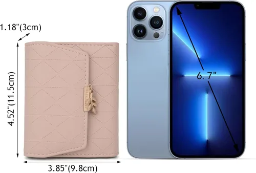 Miniatura 115 de UTO - Cartera pequeña RFID de piel sintética con dije de hoja, cierre de cremallera y tarjetero.