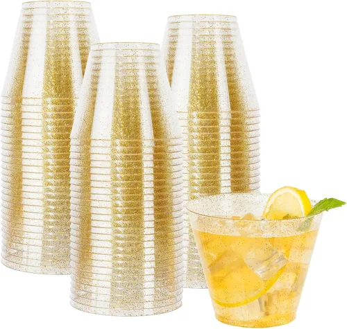 Miniatura 11 de I00000 200 piezas de vasos de plástico desechables plateados de 9 onzas, vasos de plástico transparentes de 9 onzas, vasos estilo antiguo de borde