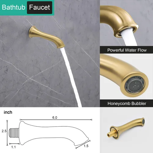 Miniatura 5 de Sistema de ducha antiguo de oro cepillado con boquilla de bañera: grifos de lluvia de 9 pulgadas en la pared, cabezal de lluvia y rociador de mano