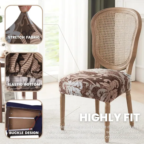 Miniatura 2 de SearchI - Juego de 6 fundas elásticas para asiento de silla de comedor, suaves, extraíbles y lavables, protectores de asiento de comedor