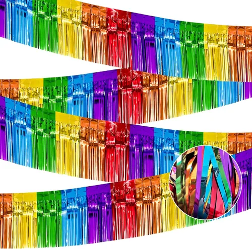 Miniatura 22 de Paquete de 4 cortinas flotantes negras con flecos, guirnalda de flecos metálicos con borlas brillantes, decoraciones flotantes para remolque