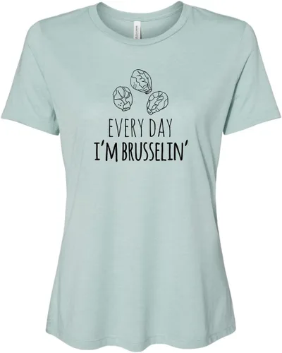 Miniatura 7 de Cute Women's Screen Printed Crew Neck Tee, Shirts With Sayings, Dusty Blue or Olive