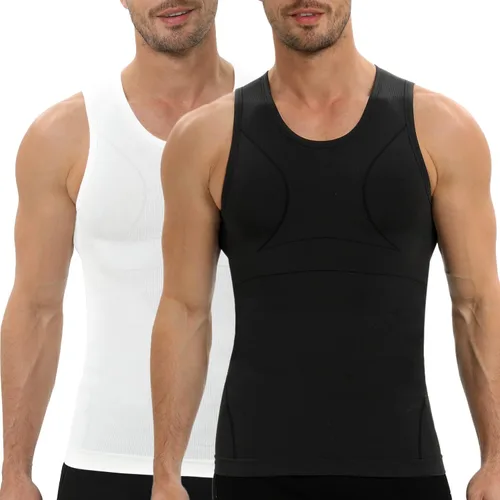 PODFAN Gynecomastia - Camisa de compresión para hombre, camiseta sin mangas adelgazante, chaleco moldeador de cuerpo para hombre, camisetas