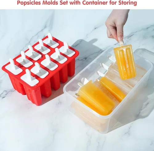 Miniatura 2 de Miaowoof Moldes caseros para paletas, fabricante de paletas de hielo de silicona sin BPA de 10 cavidades, con 50 palitos, 50 bolsas, 10 palitos