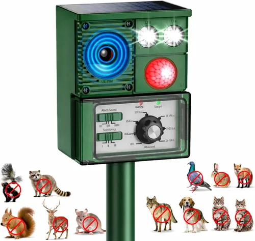 2026 Upgraded Solar Ultrasonic Animal Repellent, Deer Repellent Devices Cat Repellent Outdoor Squirrel Repellent Dog Raccoon Skunk Rabbit Rodent