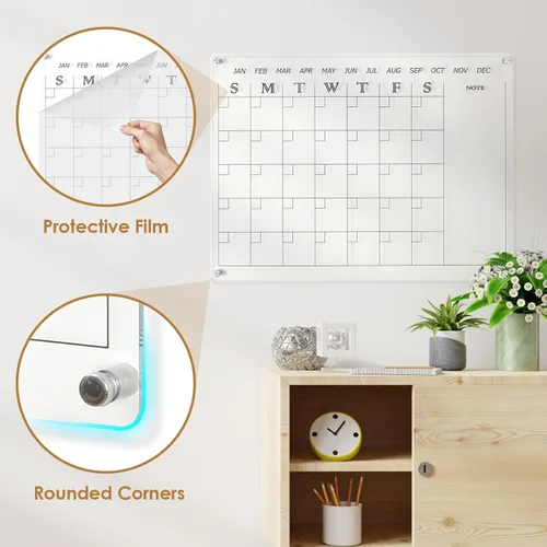 Miniatura 3 de MAKELLO Calendario Acrílico para Pared de 24" x 18", Calendario Transparente de Borrado en Seco para Oficina, Escuela, Hogar, Dormitorio, 4