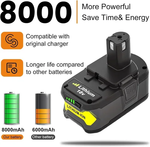 Miniatura 2 de Batería de repuesto mejorada de 8000 mAh para batería y cargador Ryobi de 18 V 8.0 Ah compatible con batería de iones de litio Ryobi de 18 voltios