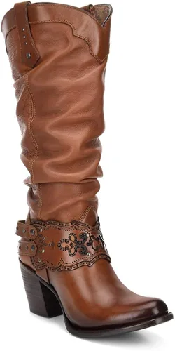 Miniatura 2 de Cuadra Botas vaqueras de moda para mujer, color dorado, cuero de vacuno, hechas a mano, tallas de 6 a 9.5, Marrón
