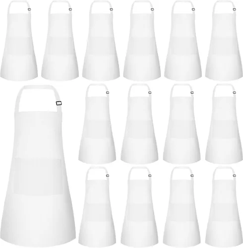 Miniatura 22 de Juego de 15 delantales para niños, delantal ajustable para niños con 2 bolsillos, delantal de chef para niños para pintar, cocinar, hornear, Negro