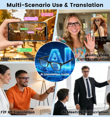 Miniatura 5 de Lentes inteligentes AI para hombres y mujeres con traducción en tiempo real y audio Bluetooth, gafas de traductor de 115 idiomas con altavoces