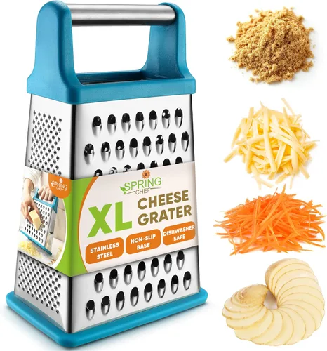 Miniatura 12 de Spring Chef Rallador Profesional de Queso - Acero Inoxidable, Tamaño XL, 4 Lados - Rallador de Caja Perfecto para Queso Parmesano, Verduras, Negro