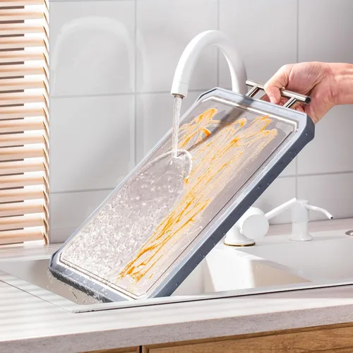 Miniatura 6 de Tabla de cortar de doble cara, tablas de cortar de titanio para cocina, titanio puro y paja de trigo, fácil de limpiar, tabla de cortar de gran