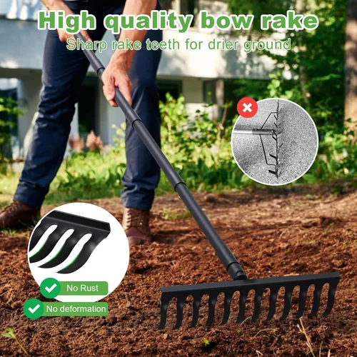 Miniatura 2 de Pragmatist Rastrillo de arco resistente de 60 pulgadas con cabeza de metal para jardín con mango de acero inoxidable ajustable, herramienta