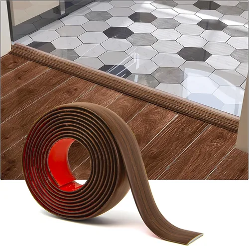 Miniatura 12 de Art3d Tira autoadhesiva de vinilo de 4 pies para transición de piso, tira laminada divisora plana para unir huecos, transición de umbral de Marrón