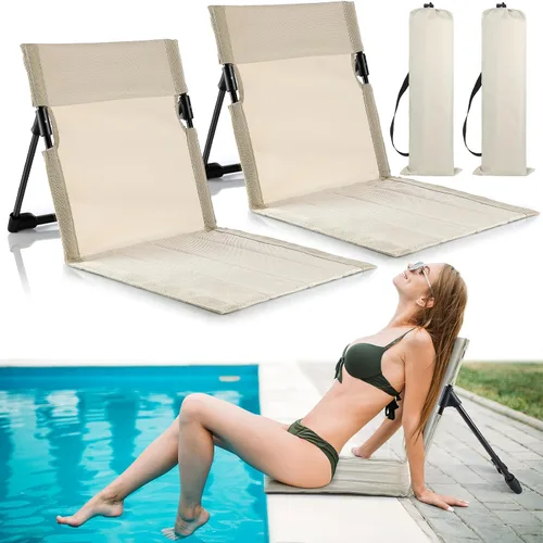 Miniatura 18 de Karenhi Sillas plegables junto a la piscina para borde de la piscina, sillas de playa portátiles con soporte trasero, asientos plegables de piscina