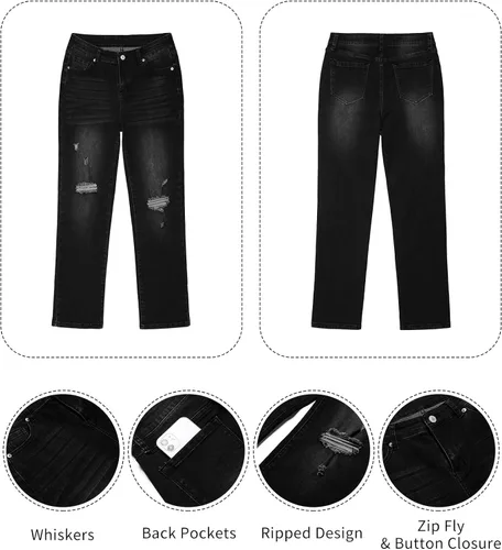 Miniatura 6 de GRAPENT Jeans rasgados de pierna recta para mujer
