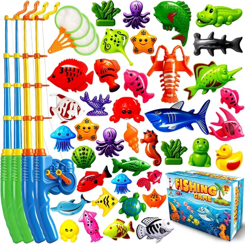 CozyBomB™ - Juego de juguetes magnéticos de pesca para niños | Juego de mesa de agua, bañera, piscina para niños, caña de pescar, red, peces