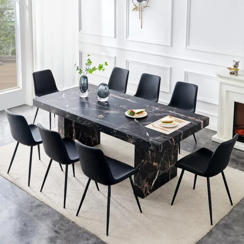 Miniatura 16 de gopop Rustic Modern 79" Rectangular Dining Table, Solid Wood Farmhouse Kitchen Table with Sturdy Legs, Wooden Dining Room Table for 6–10 People