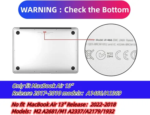 Miniatura 3 de Funda compatible con MacBook Air de 13 pulgadas 2017 2016 2015 2014 2013 2012 2011 2010 versión A1466/A1369, carcasa rígida de plástico + cubierta