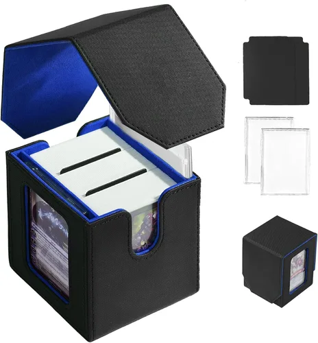 Miniatura 12 de MTG Caja de Mazo para Commander Display, Estuche de Mazo de Cartas que Cabe 100 Cartas con Doble Funda, Caja de Almacenamiento de Cuero Magic Negro