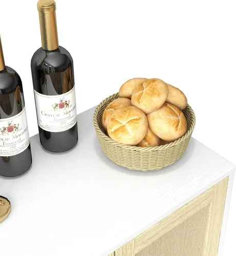 Miniatura 9 de Panana Aparador de buffet con puertas decoradas de ratán, armario de almacenamiento de cocina, armario de acento (blanco)
