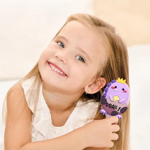Miniatura 6 de Cepillo desenredante para niños pequeños, mini cepillo de masaje para niños con cojín de aire, para cabello fino de niños y niñas, color morado 4.