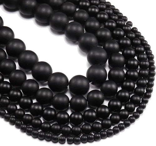 Cuentas espaciadoras mate de 0.315 pulgadas (0.315 in), cuentas de vidrio de ónix y escarcha, collar y pulsera para hacer joyas de bricolaje (negro