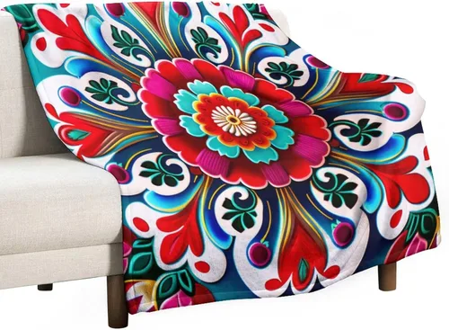 Miniatura 45 de Manta de forro polar con flores mexicanas, acogedora manta de franela para cama de 50 x 60 pulgadas para sofá, cama, oficina, Navidad, Halloween