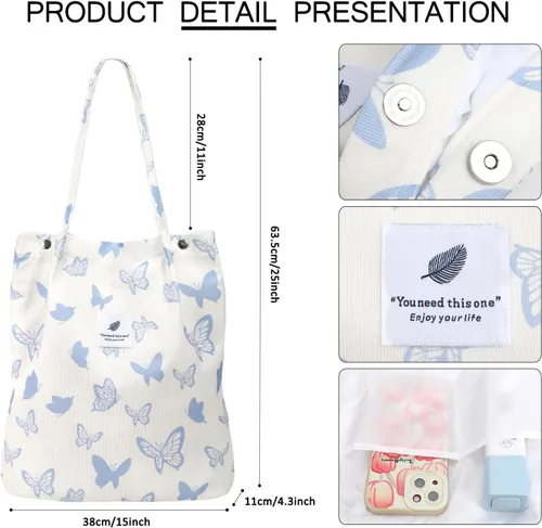 Miniatura 58 de Ayieyill - Bolsa de pana para mujer y niña, con correa de lona para colgar al hombro, bolsa con bolsillo